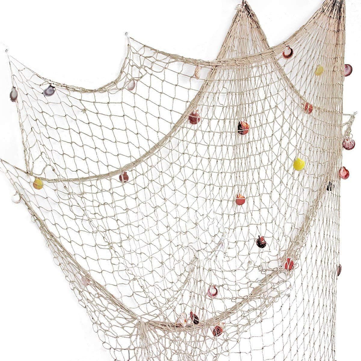 Rosoz Nature Fish Net Wall Decoration with Shells, Ocean Themed Wall Hangings Fi...