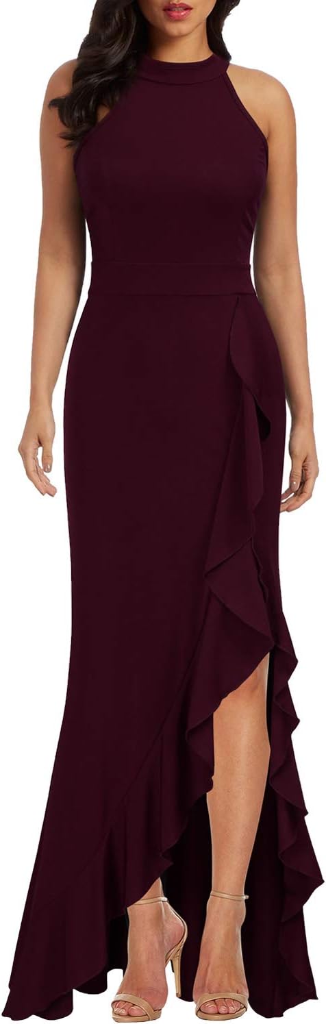 WOOSEA Women's High Neck Split Bodycon Mermaid Evening Cocktail Long Dress Mediu...