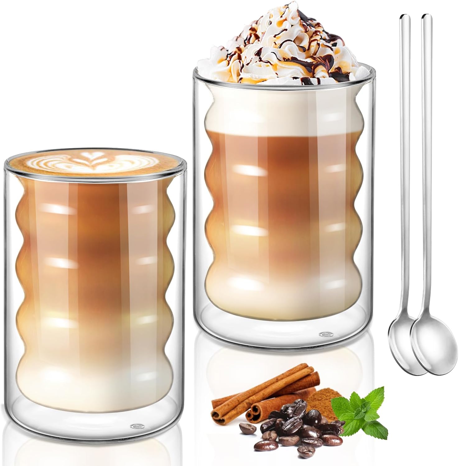 ecooe Double Walled Glass Coffee Mugs 350ml, Cappuccino Latte Macchiato Glass Mu...