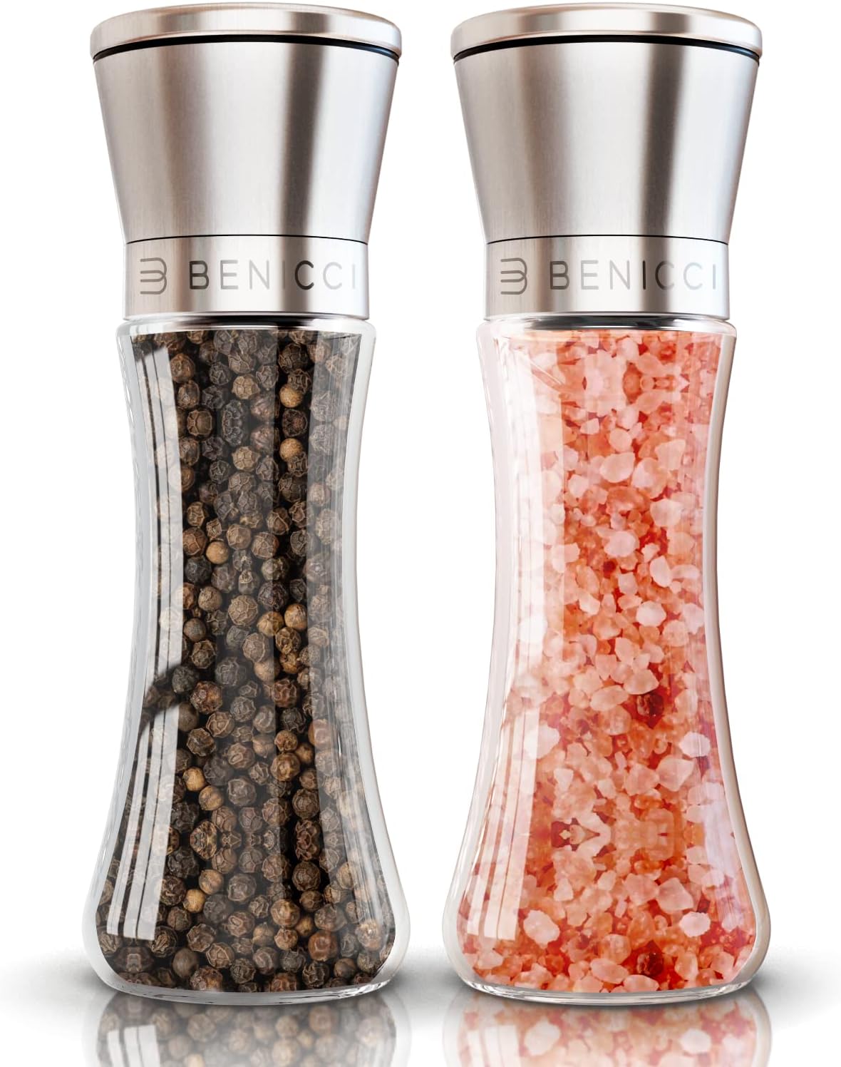 Premium Salt and Pepper Grinder Set of 2 - Two Refillable Stainless Steel Sea Sa...