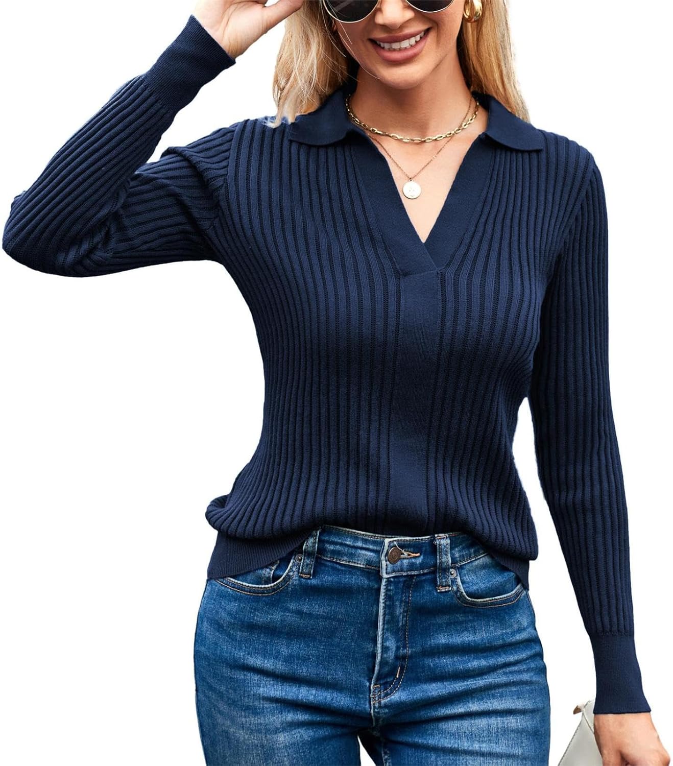 GRACE KARIN Women's Jumpers Cable Knit Long Sleeve Pullover Laple Neck Sweater J...