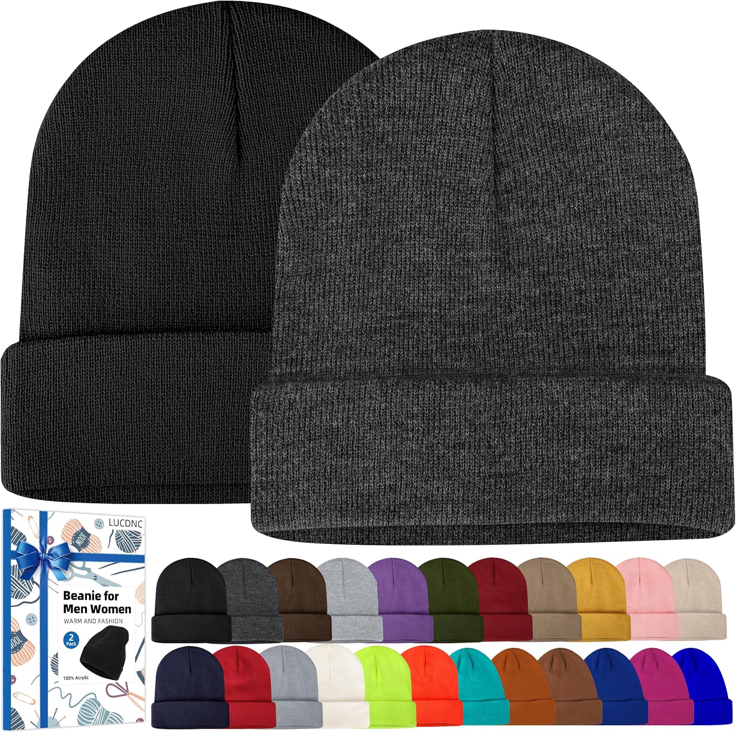 Beanies for Men Women 2 Pack Fall Winter Men's Hats Unisex Warm Knit Skullies Be...