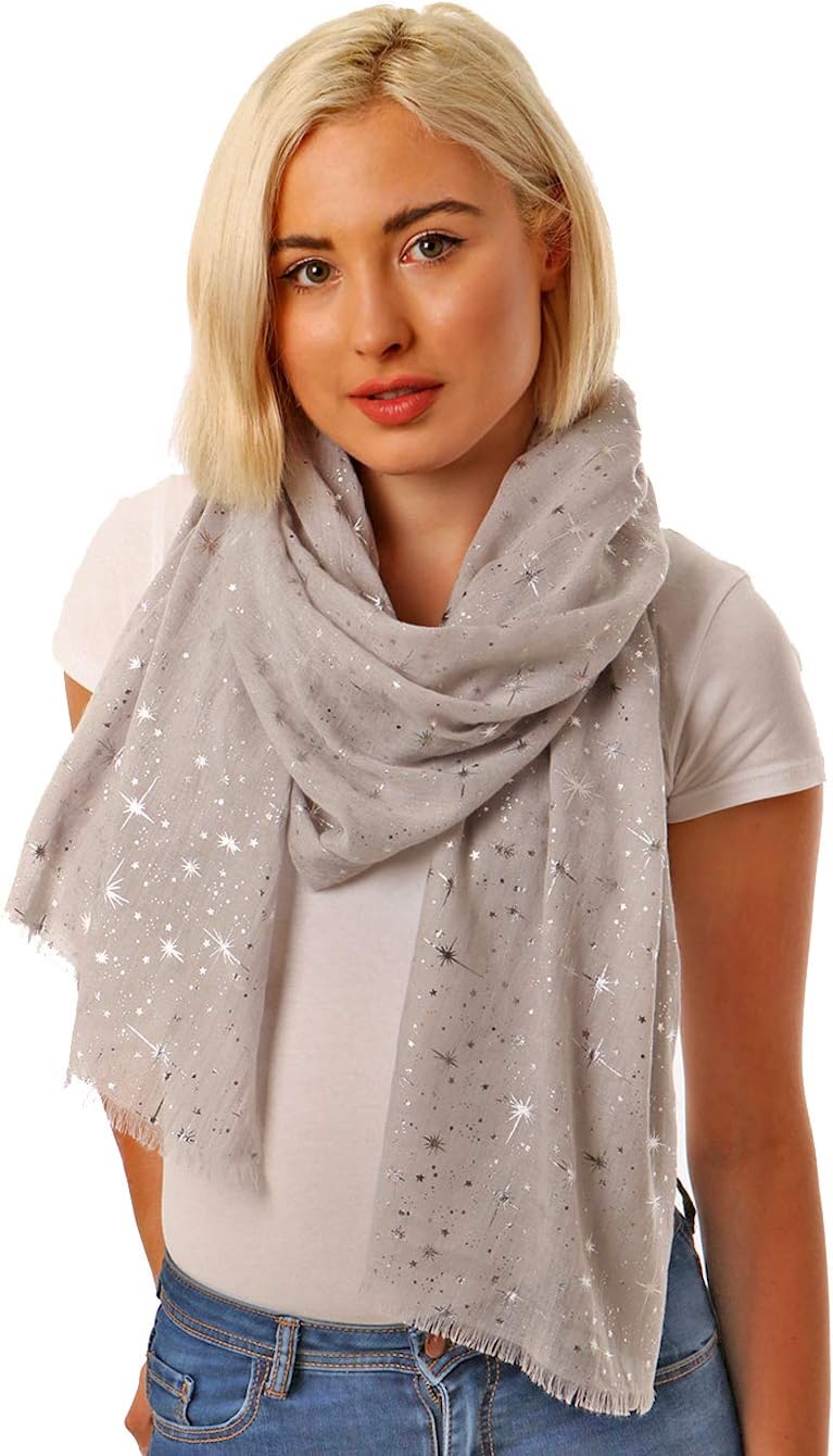 Evening Star Sparkle Scarves for Women Lightweight Shawl Wedding Foil Print Scar...