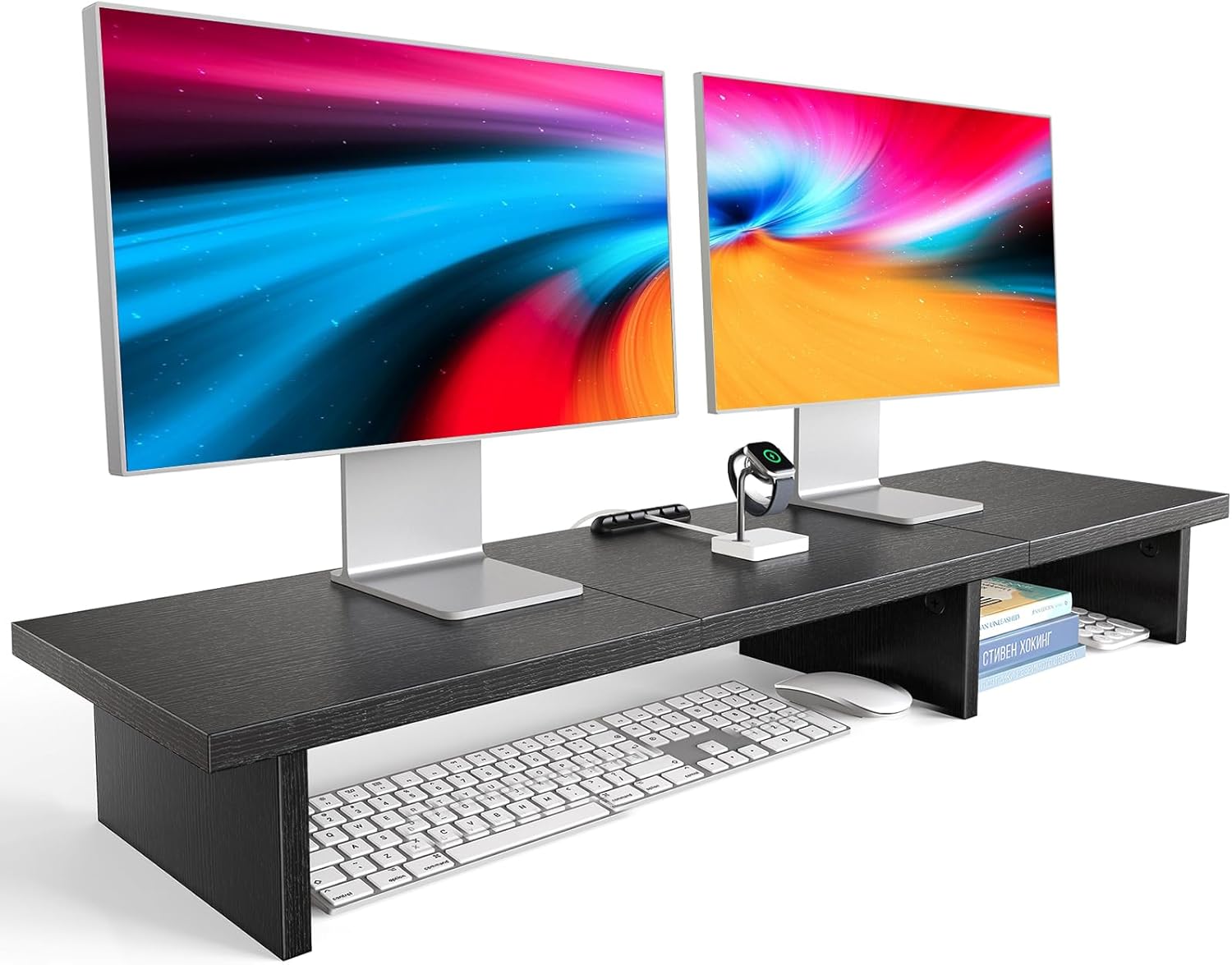 HUANUO Dual Monitor Stand Riser, Monitor Stand Riser with Cable Clip, Computer M...