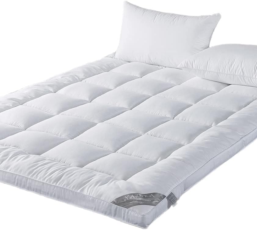 Mattress Topper Queen Size Down Alternative Overfilled White Pillow Top Mattress...