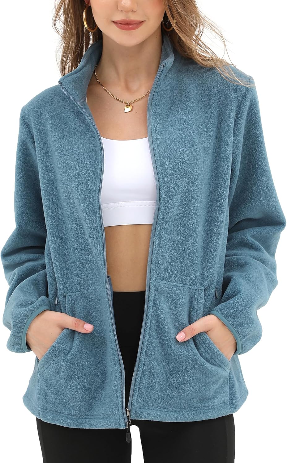 Argstar Women's Fleece Jacket with 6 Pockets (XS-2XL) Graylish Blue Small
