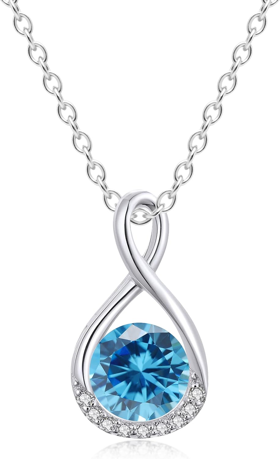 Genuine Birthstone Infinity Necklace for Women, Birthday Gifts for Her, Minimali...