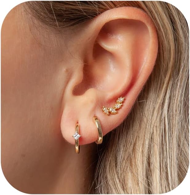Stud Earrings for Women Dainty Gold Earrings|14k Gold Cartilage Earring Hypoalle...