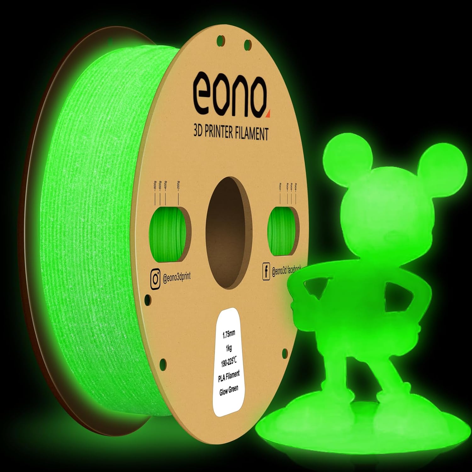 Eono PLA Glow 3D Printer Filament,Glow in The Dark Filament 1.75mm, 1KG Spool (2...