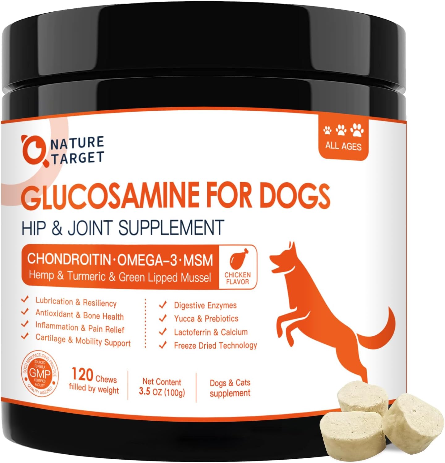 Glucosamine for Dogs, Joint Supplement for Dogs, Chondroitin, Omega-3, MSM, Hemp...