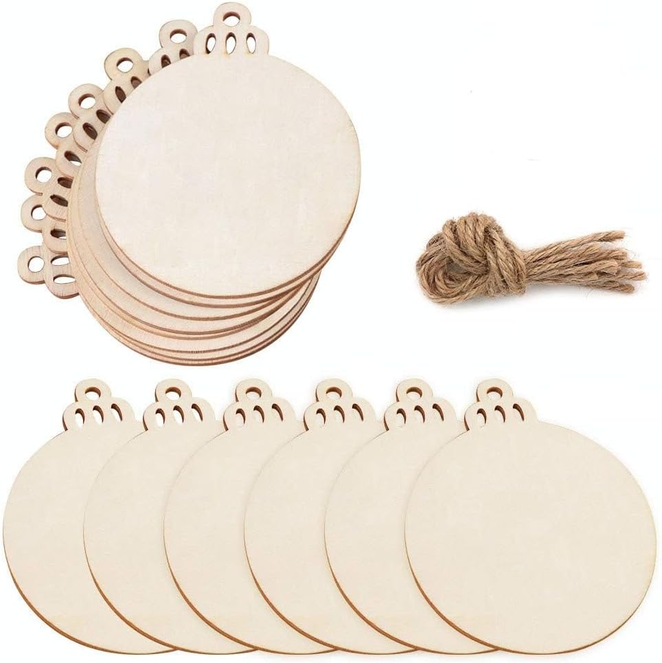 PartyTalk 30pcs Round Wooden Discs, Special Natural Wood Slices with Holes, Uniq...