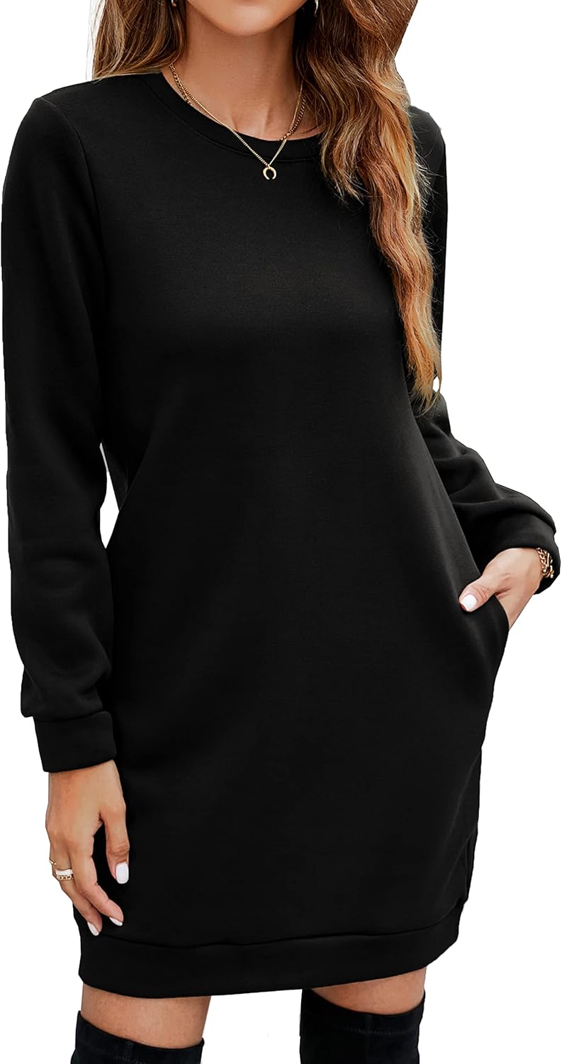 Miselon Women's Casual Fleece Long Pullover Sweatshirt Dress Long Sleeve Mini Sw...