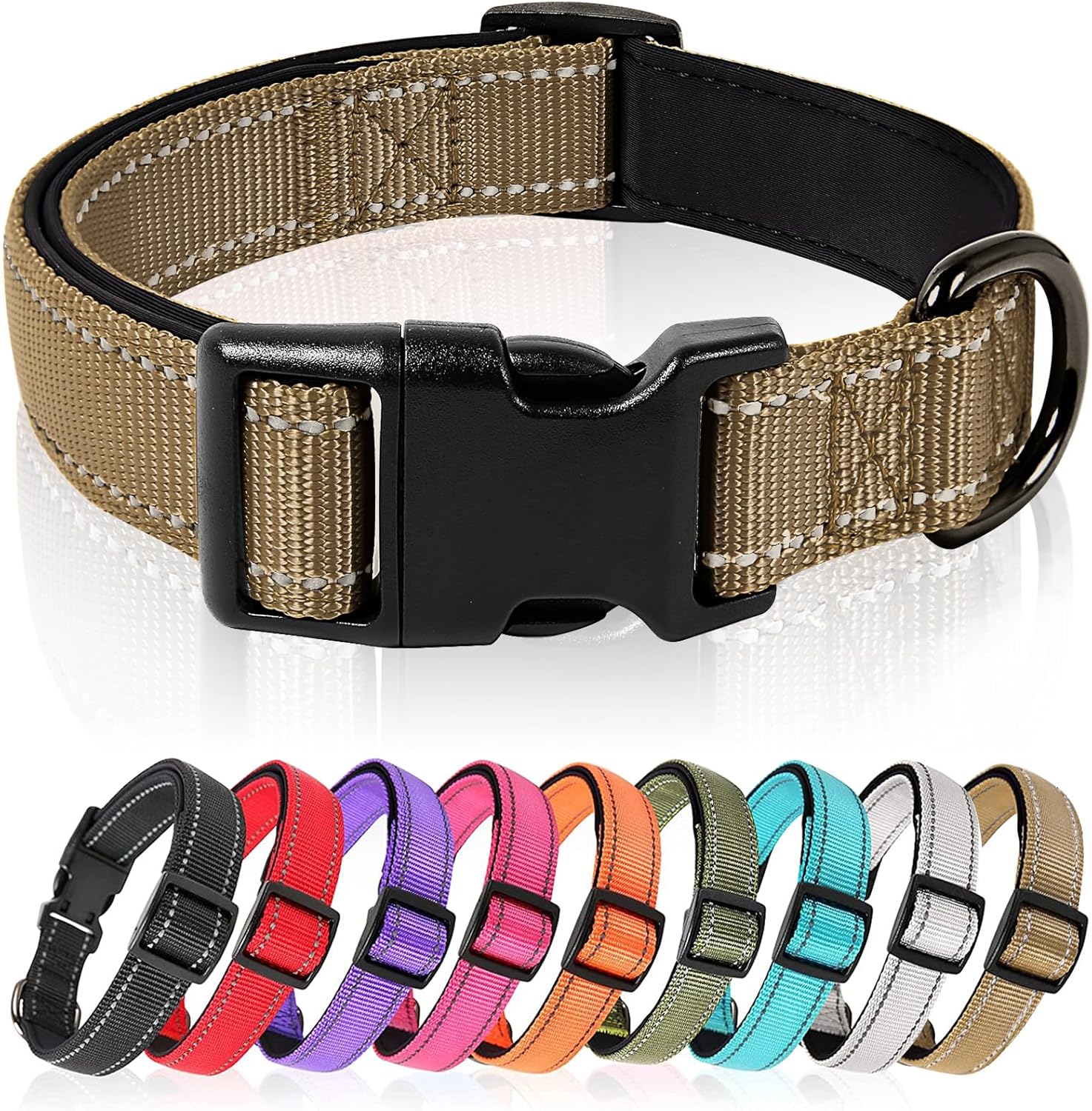 HEELE Dog Collar, Reflective Dog Collar, Soft Neoprene Padded Breathable Nylon P...
