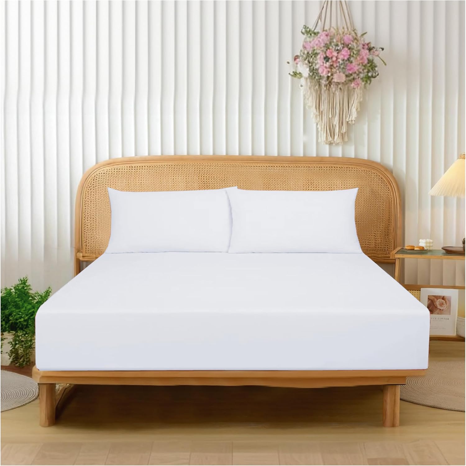 Funky Gadgets King Size Fitted Sheets White Extra Deep Pocket (40cm) 90 GSM Brus...