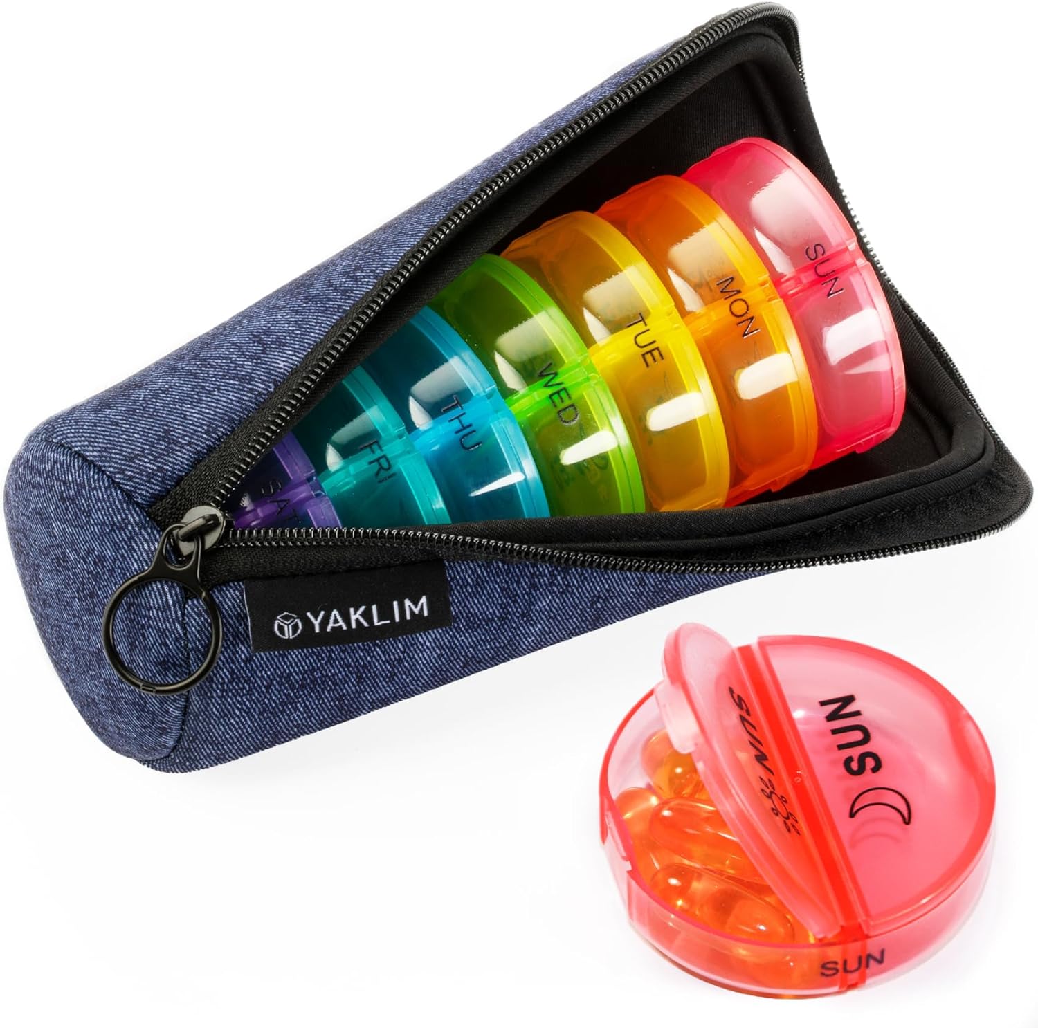 Weekly Pill Boxes 7 Day 2 Times a Day, Large Pill Box Organiser with Zipper Neop...