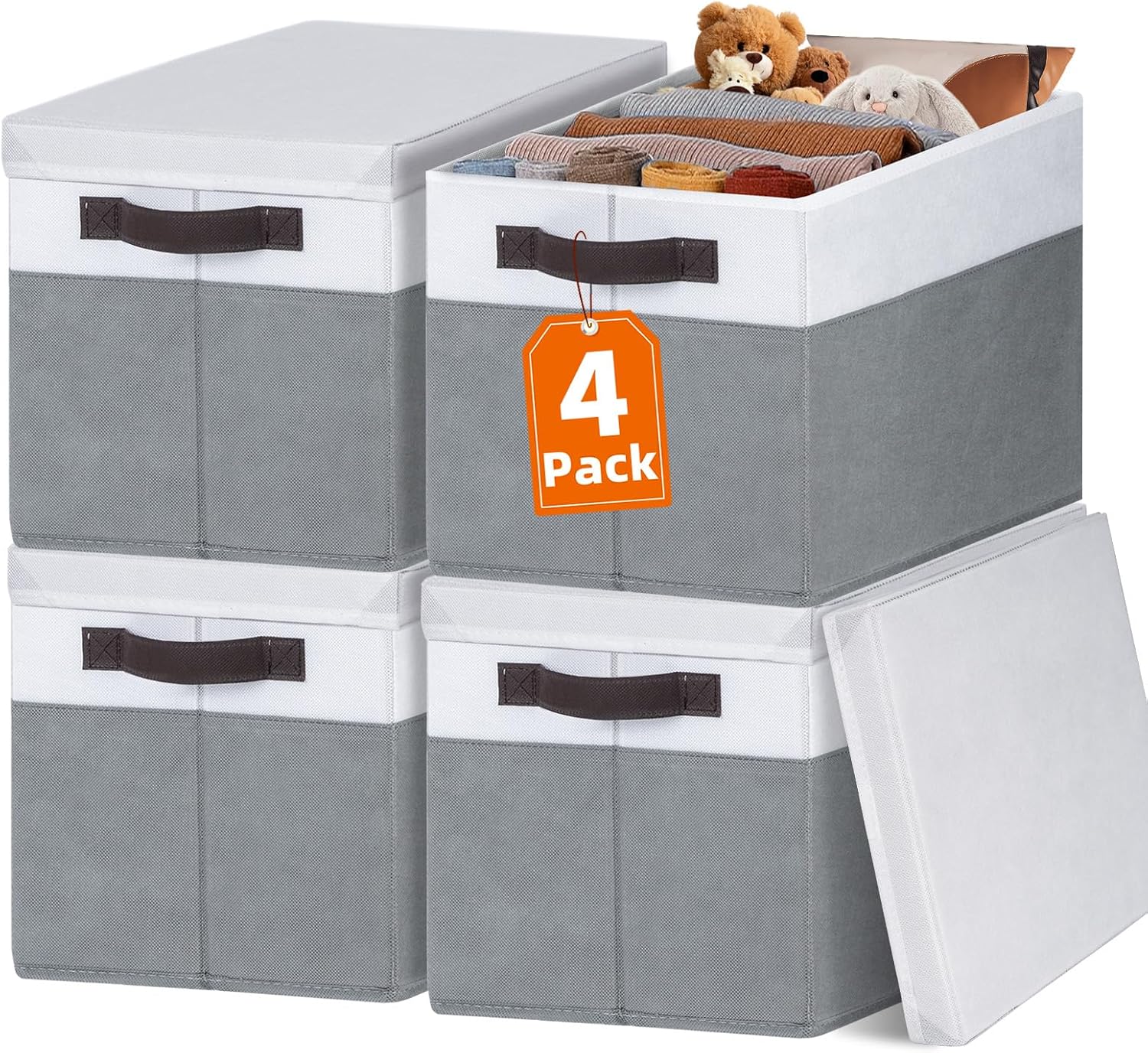 Criusia Large Storage Baskets Bins with Lids 4 Pack, Storage Baskets for Organiz...