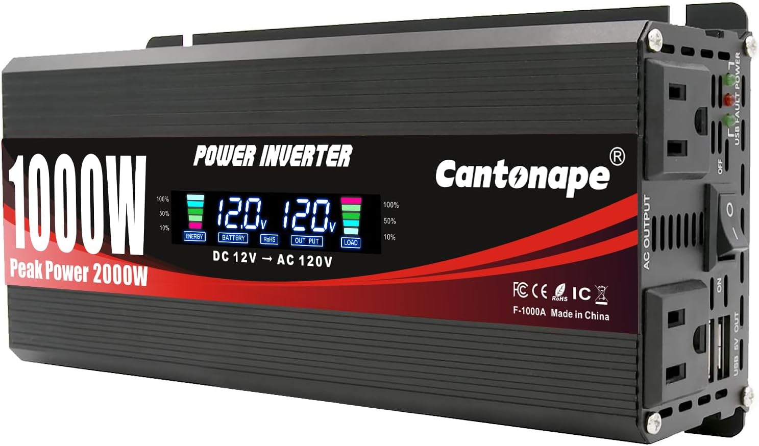 1000W/2000W(Peak) Car Power Inverter DC 12V to 110V AC Converter with LCD Displa...