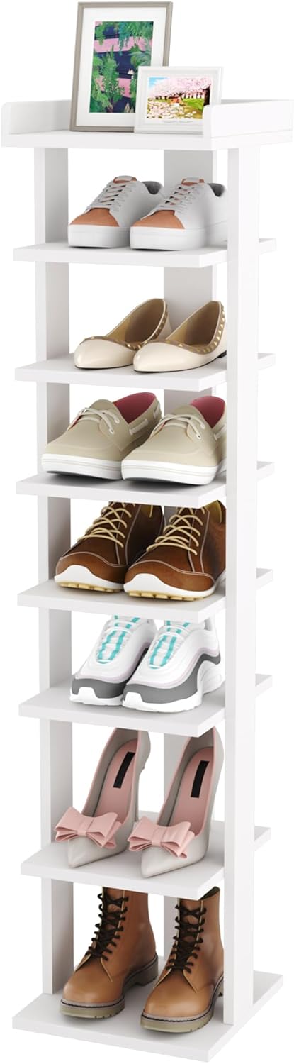 HOME BI 7 Tier Narrow Shoe Rack, Wooden Shoe Shelf, Shoe Storage Tower, Shoes Or...