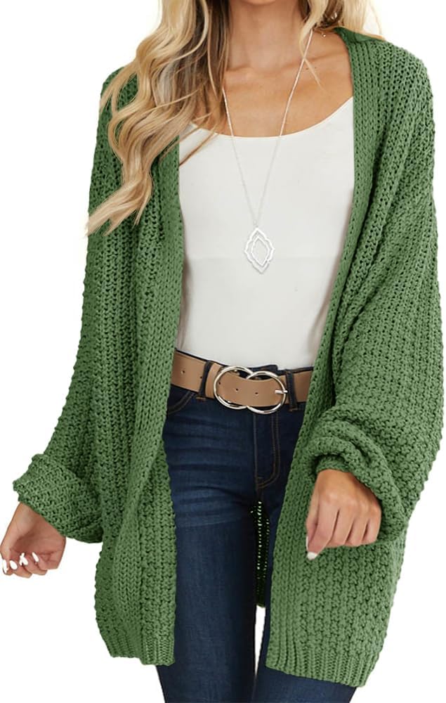 Maroway Womens Cardigan Solid Color Long Sleeve Open Front Chunky Knit Sweater O...