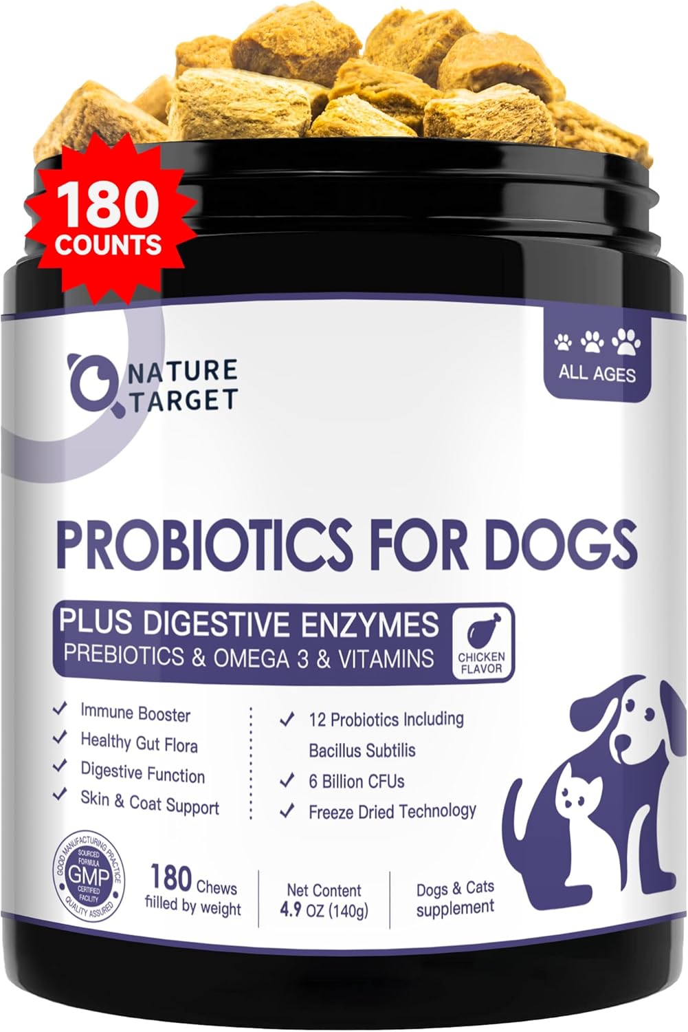 Probiotics for Dogs, 6 Billion CFUs, Freeze Dried Dog Probiotics with Prebiotics...