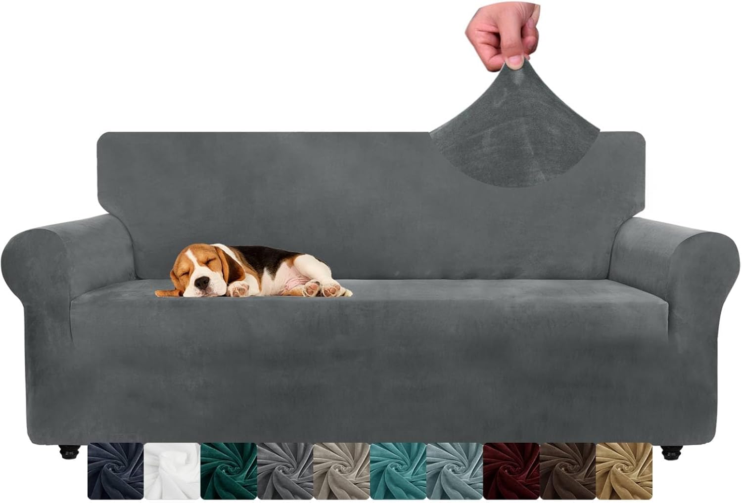 CHELZEN Velvet Couch Covers 3 Seater Thick Stretch Sofa Covers for Dogs Pets Non...