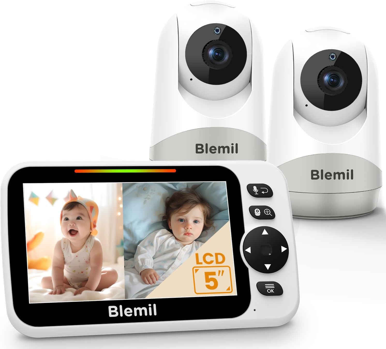 Blemil Upgrade Baby Monitor with 30-Hour Battery, 5" Large Split-Screen Video Ba...