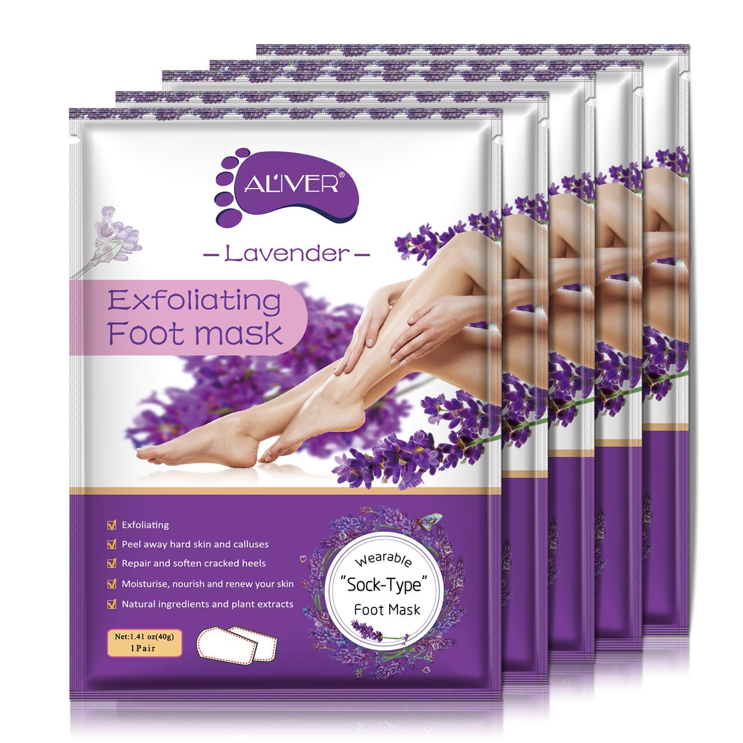 Foot Peel Mask - 5 Pack, Exfoliating Foot Care Mask Make Feet Baby Soft Skin, Fo...