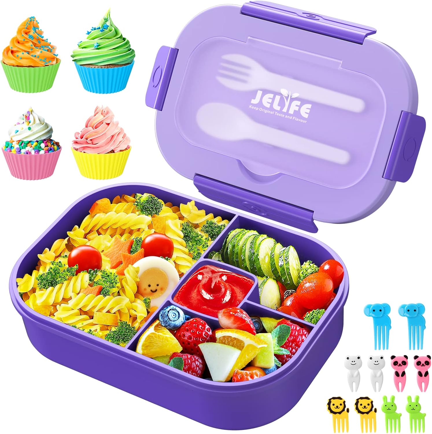 Jelife Lunch Box Kids Bento Box - 1300ml Large Ben...