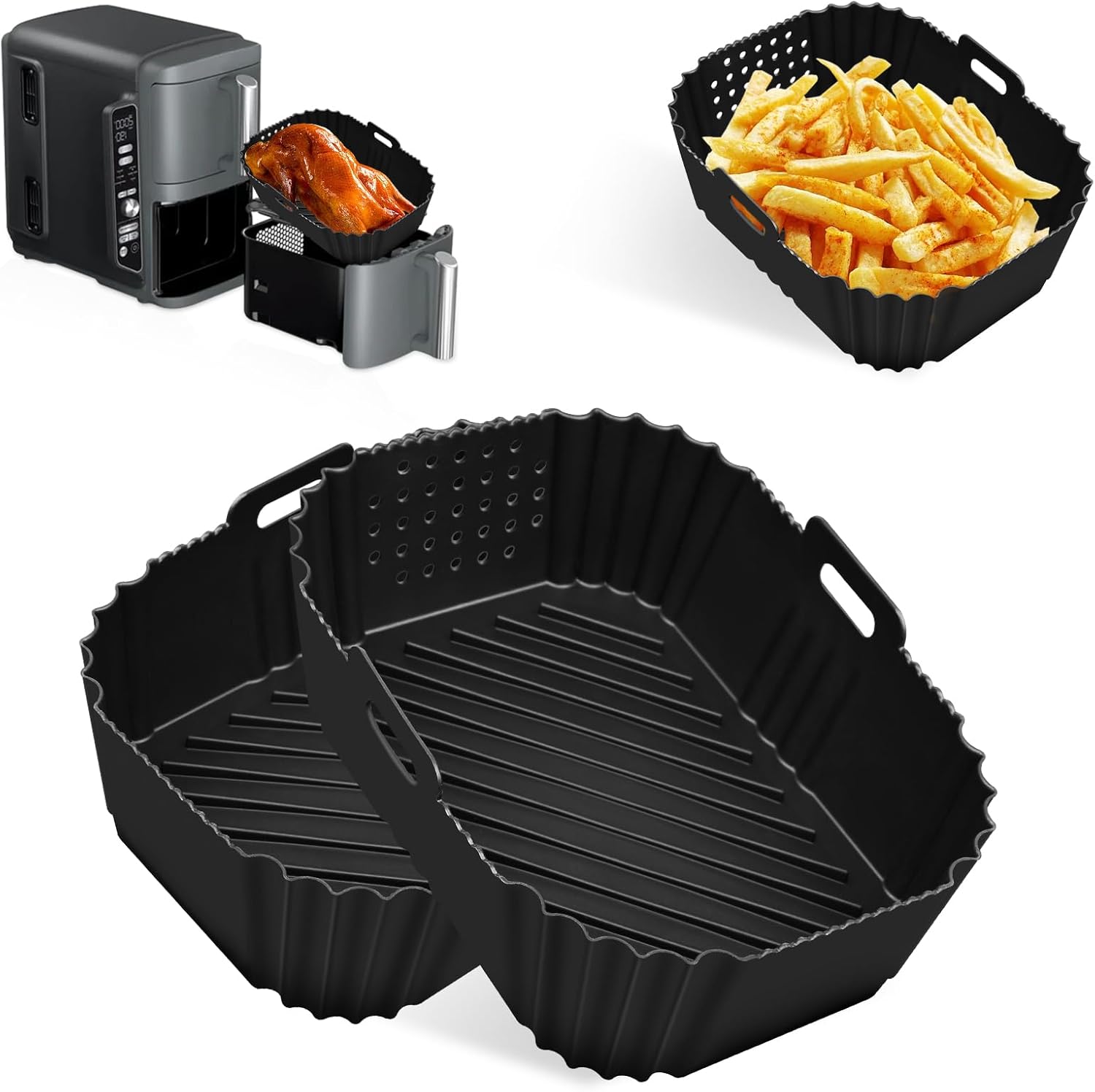 2PCS Silicone Air Fryer Liners for Ninja Double Stack XL 9.5L Air Fryer SL400UK,...