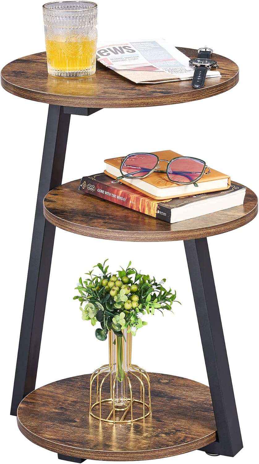 BEWISHOME Round End Table Side Table with Metal Frame, Accent Table Nightstand B...