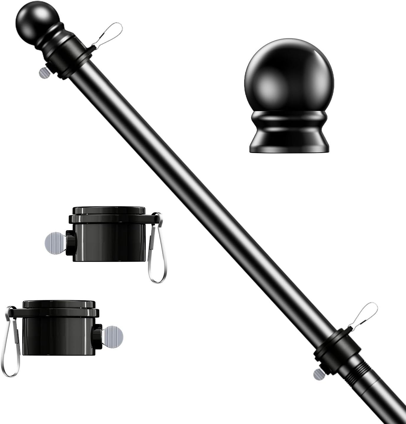 hogardeck 5 FT Black Flag Pole, Tangle Free Spinning Stainless Steel Flagpole, S...