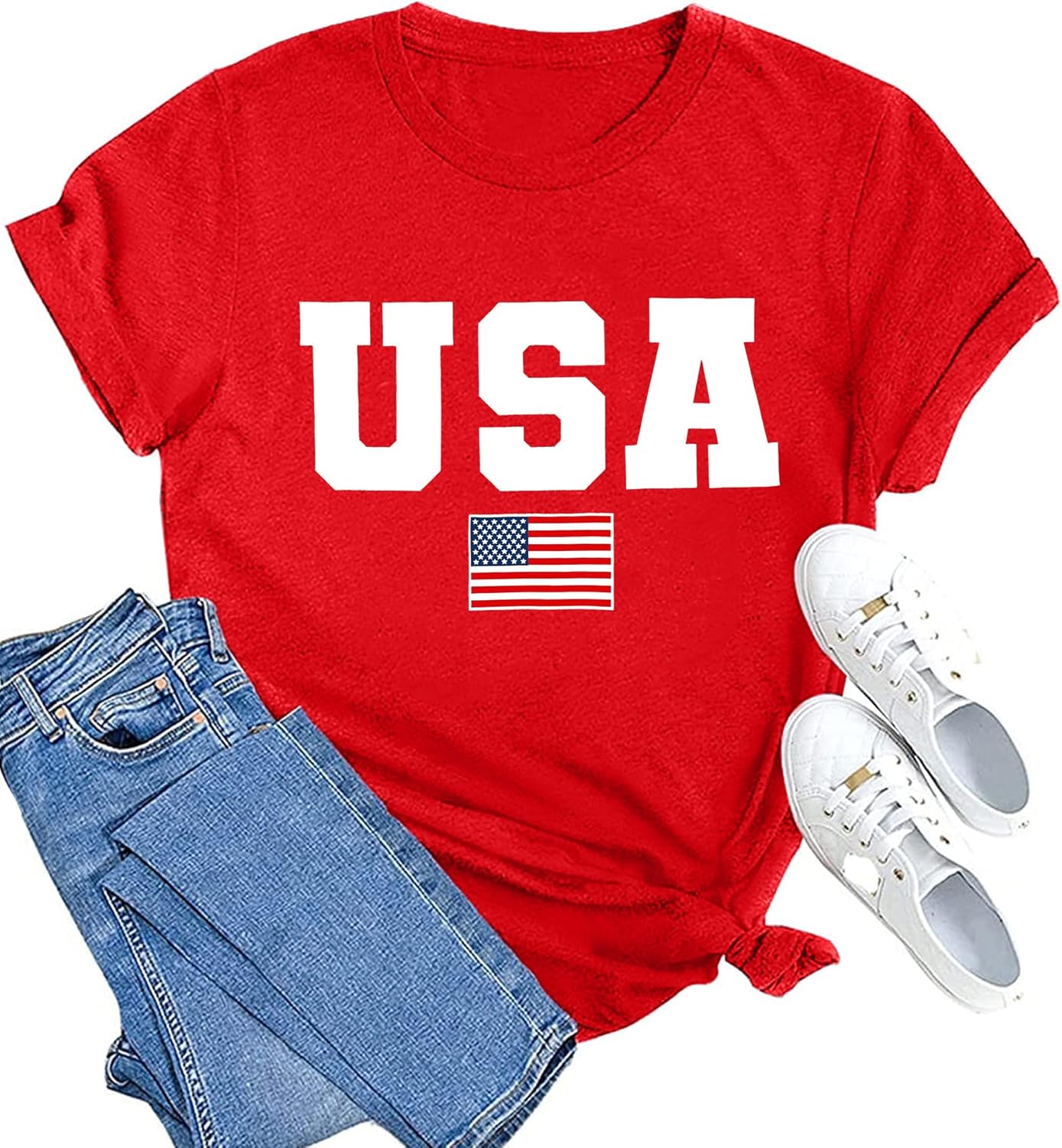 MAIHUN American Flag Shirts for Women 4th of July T-Shirt USA Print Patriotic Sh...