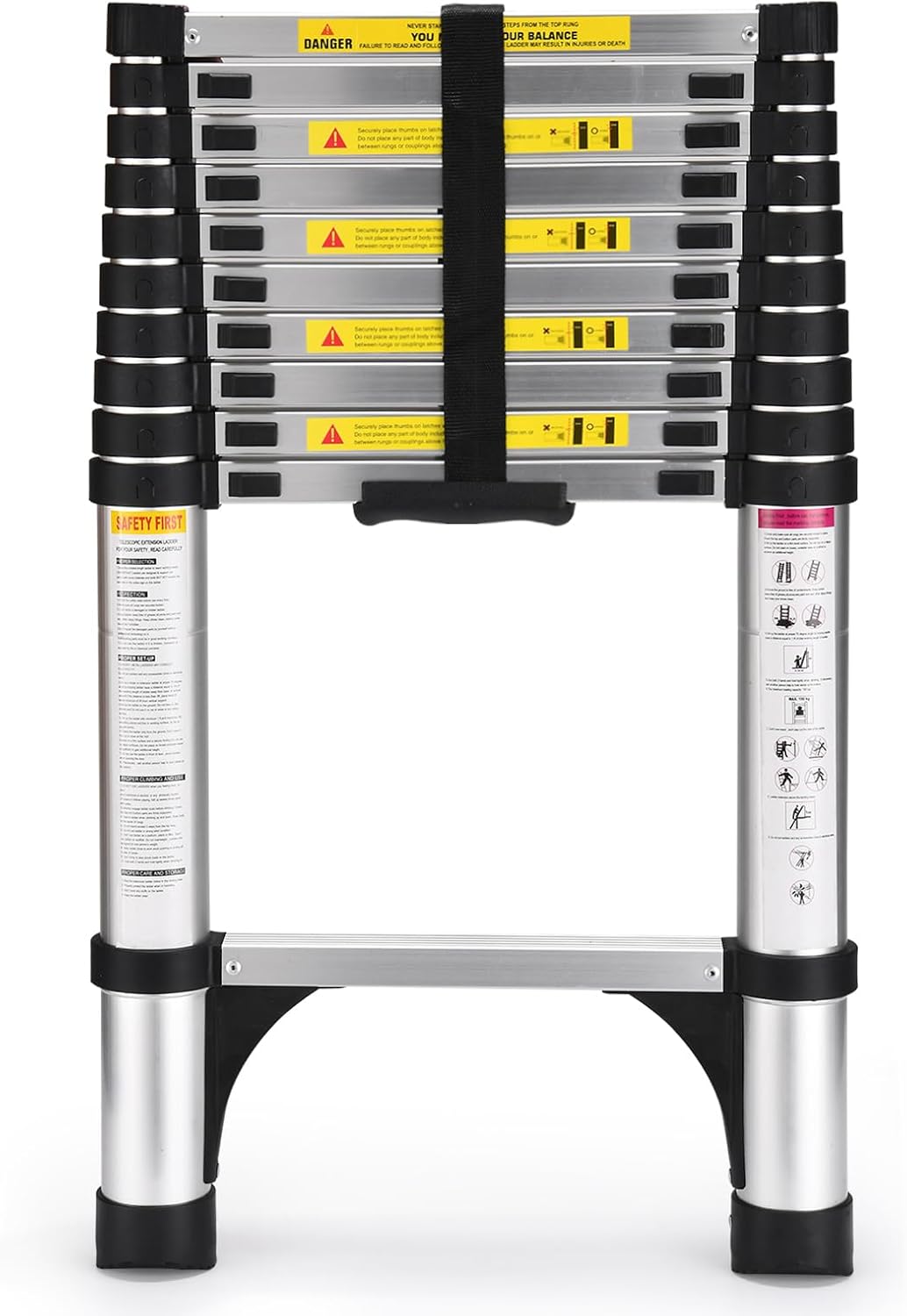 HBTower Telescopic Ladder with Non-Slip Feet, 3.2M/10.5FT Thickened High-Strengt...