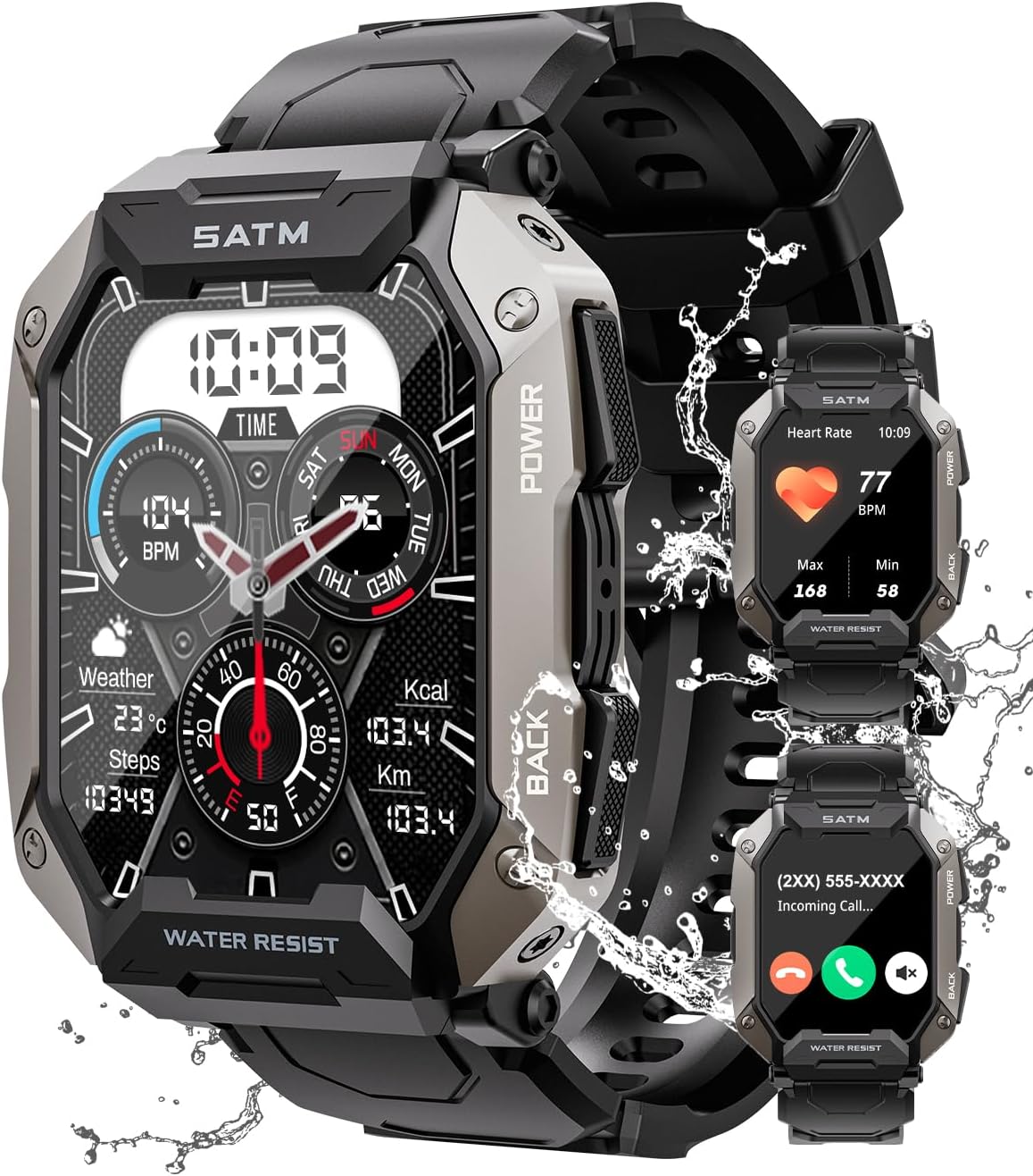 Military Smart Watches for Men IP68 Waterproof for Swimming, with Answer/Make Ca...