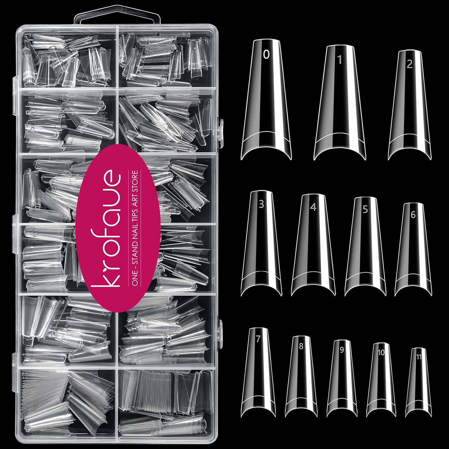 500PCS Half Cover Coffin Nail Tips - Acrylic Nail Tips, krofaue 10 Size Clear Ba...