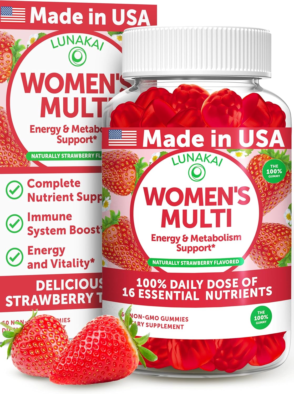 Lunakai USA Made Women’s Multivitamin Gummies – 100% Daily Dose of 16 Essential...