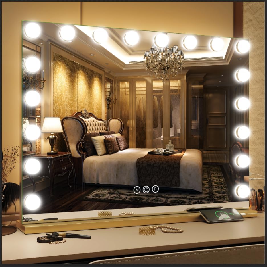 FENNIO Hollywood Vanity Mirror with Lights 32x24.5 Large Lighted Mirror Makeup M...
