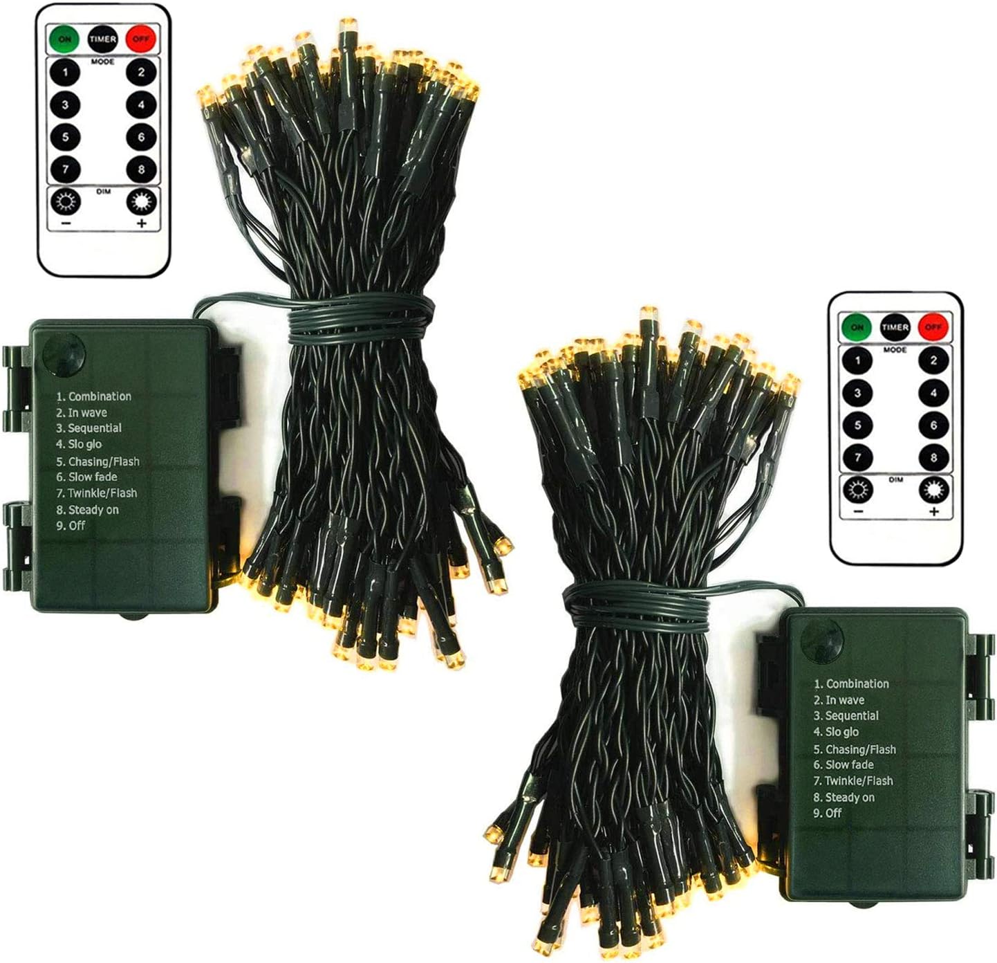 echosari [2 Pack Battery Operated Christmas Lights 16ft Green Wire 50 LED Fairy...