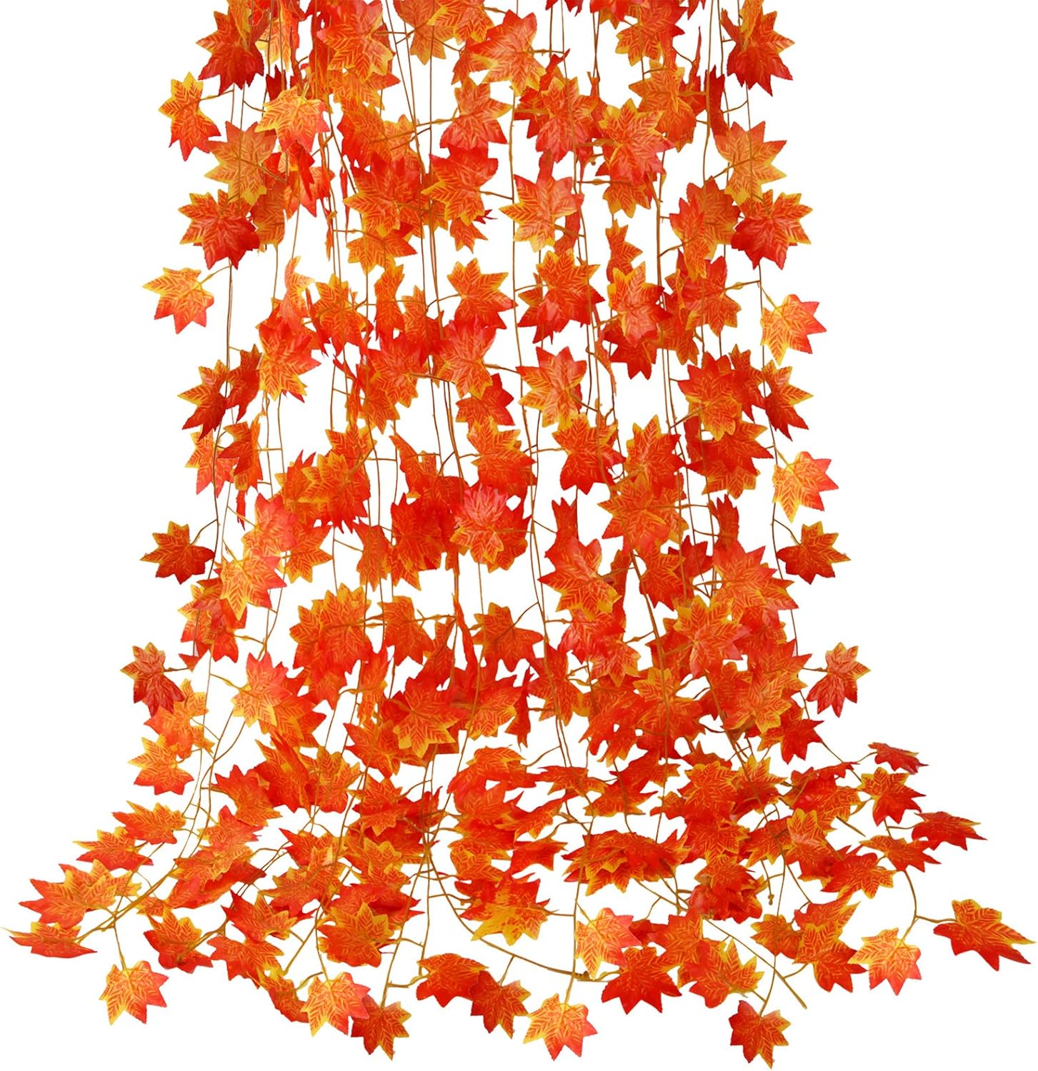CQURE 12 Pack Autumn Fall Leaf Garland, Hanging Fall Vines Maple Garland Artific...