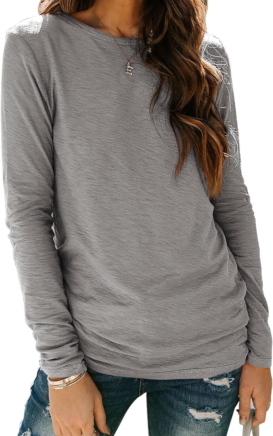 Sherosa Womens T Shirts Long Sleeve Crew Neck Shirts Basic Tee Tops Blouse Mediu...