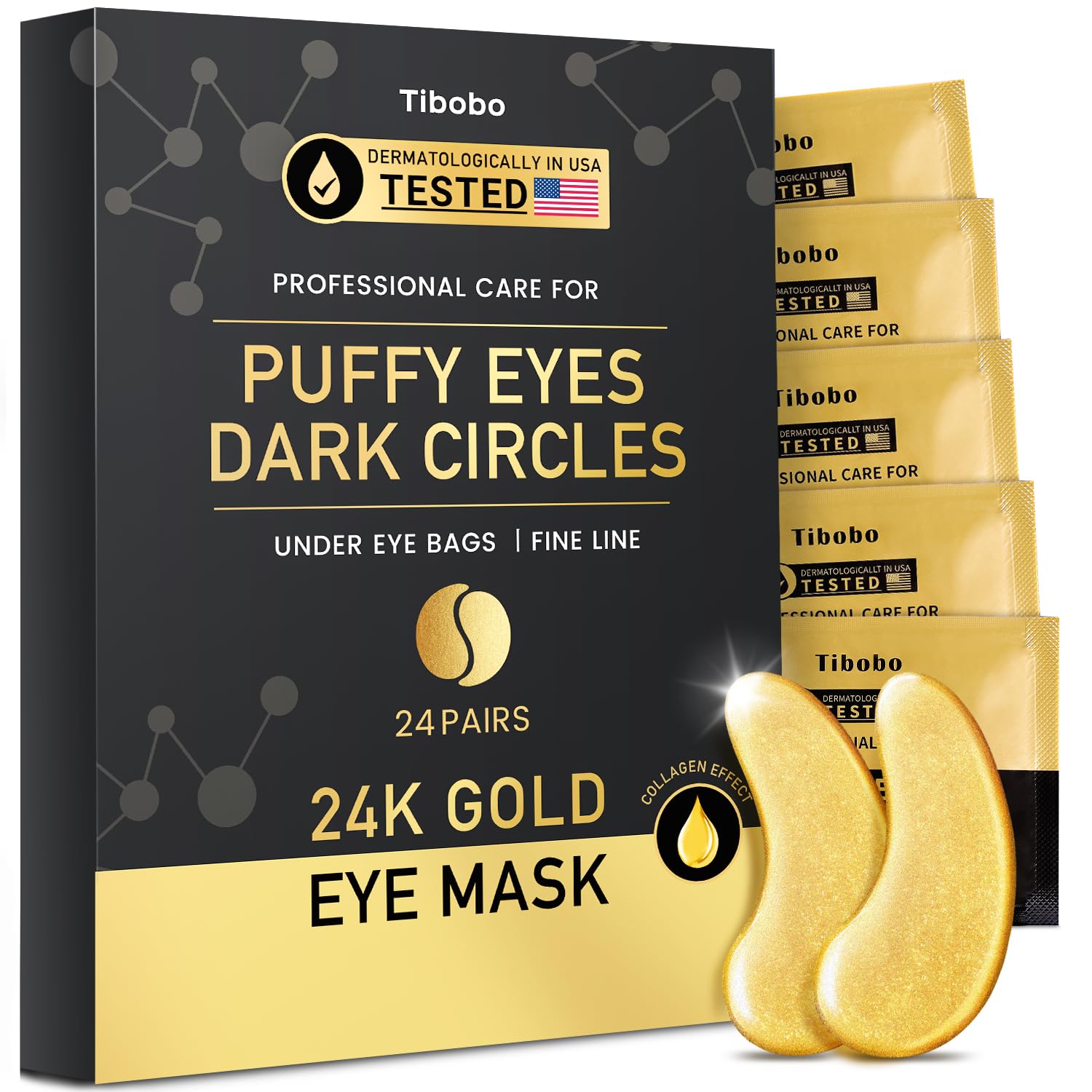 Under Eye Patches (24 Pairs) - 24K Gold Eye Masks Enriched with Abundant Collage...