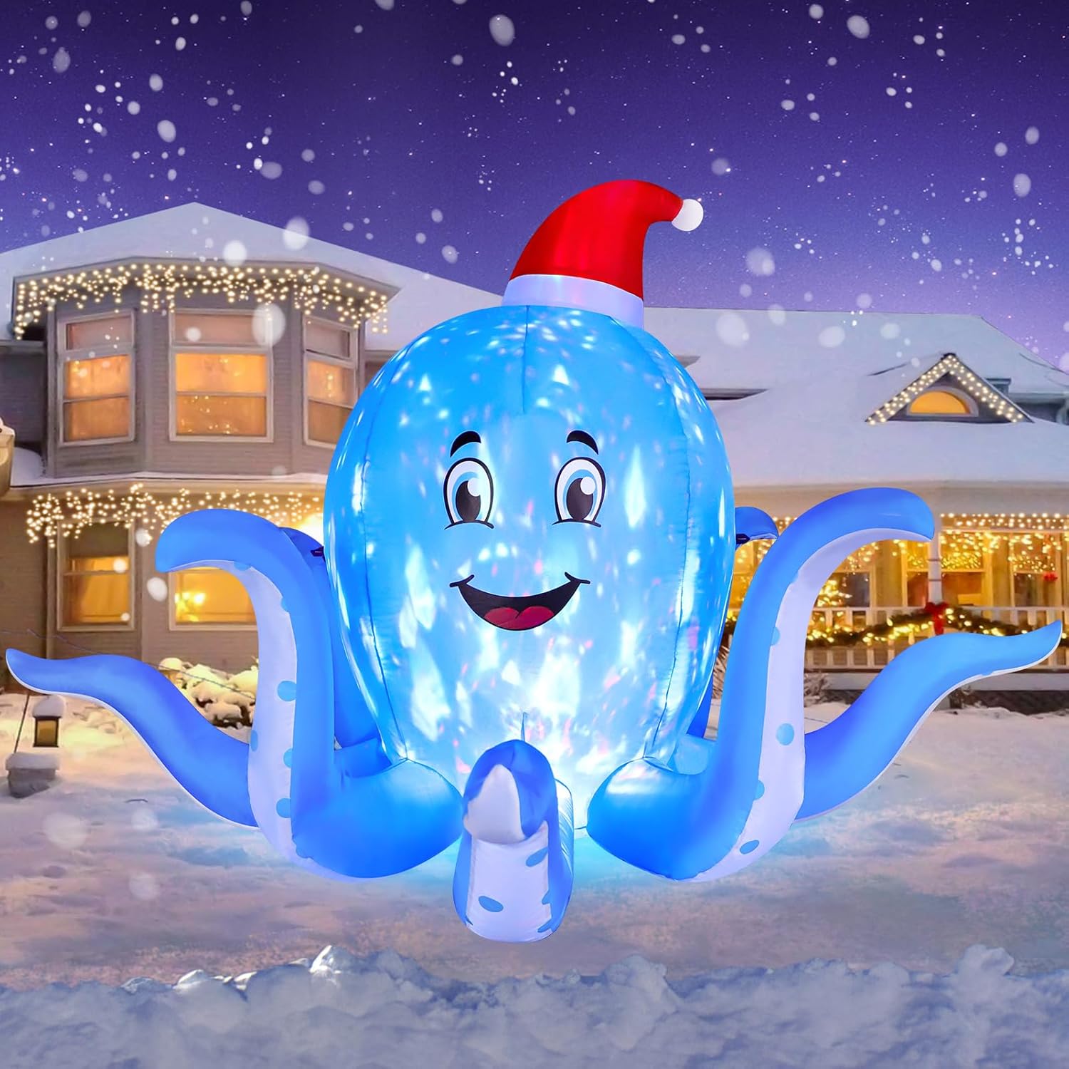 FunFanso 6.5FT Christmas Inflatable Octopus Outdoor Decorations, Blow up Blue Oc...