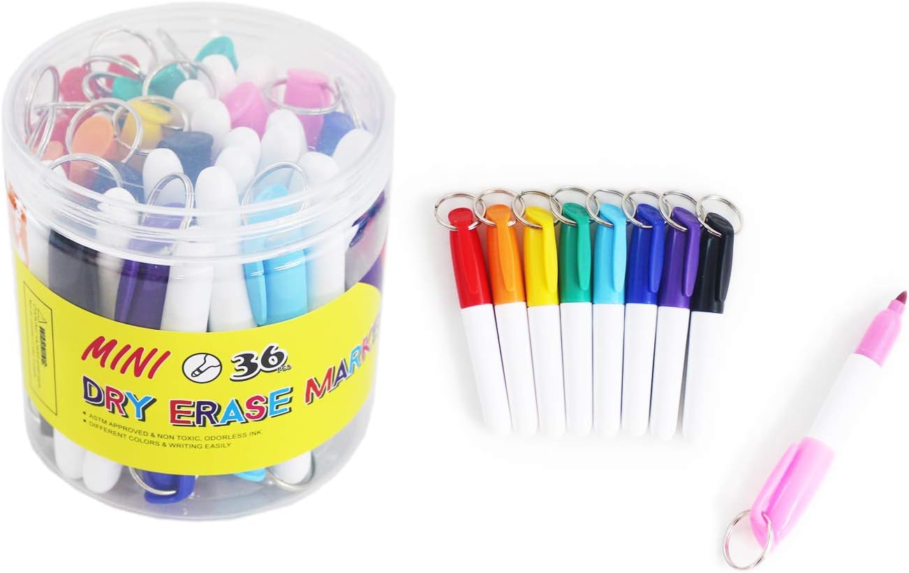 SKKSTATIONERY 36-Pcs Mini Dry Erase Markers with Key Ring, Whiteboard Markers, M...