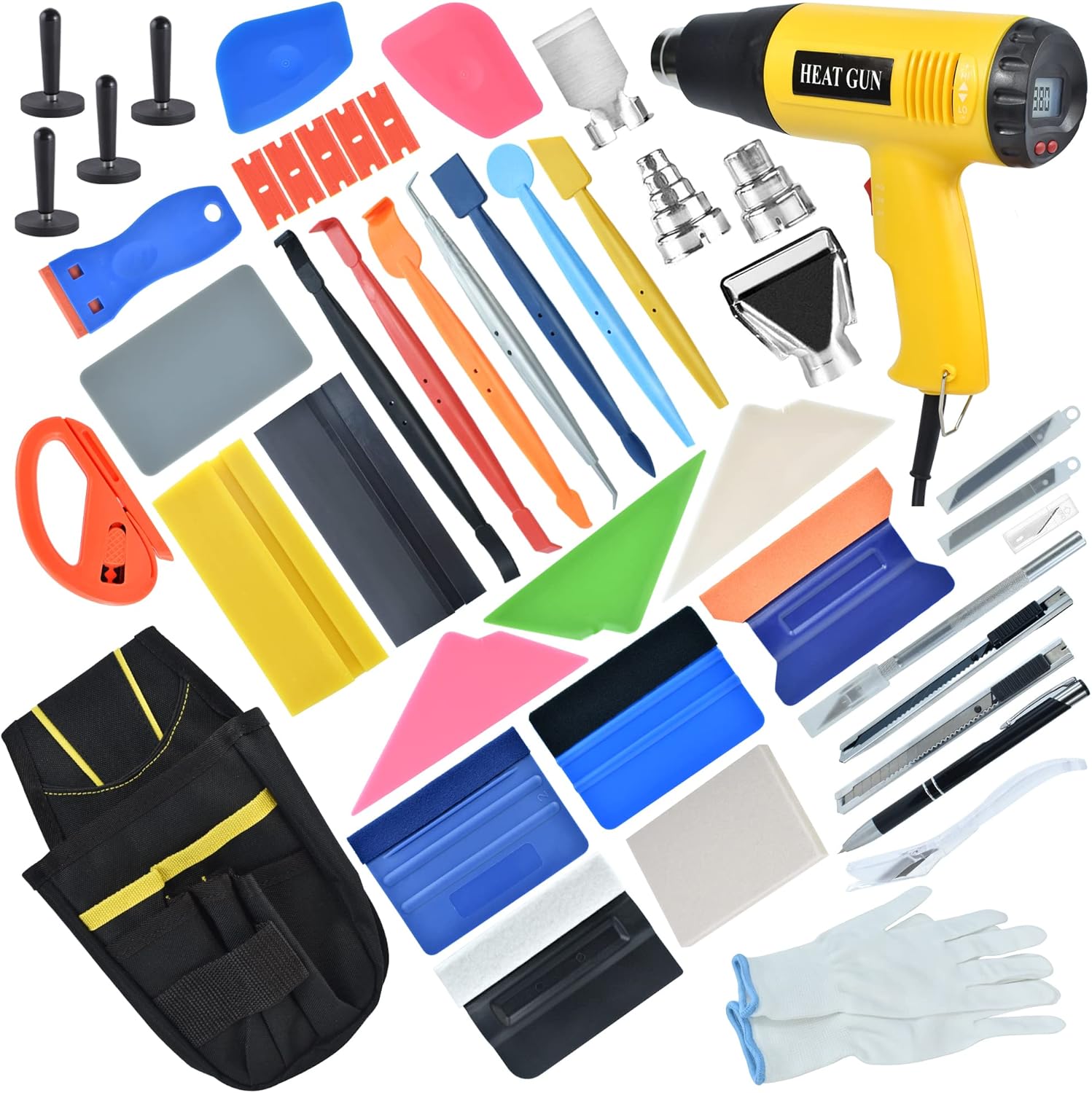 REEVAA Vinyl Wrap Tools & Window Tint Kit with LCD Heat Gun/Waist Bag, 45PCS Pro...