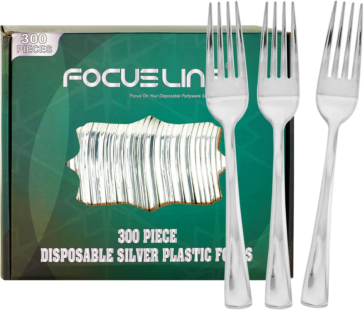 FOCUSLINE 300 Pack Disposable Silver Plastic Forks, Solid and Durable Plastic Cu...