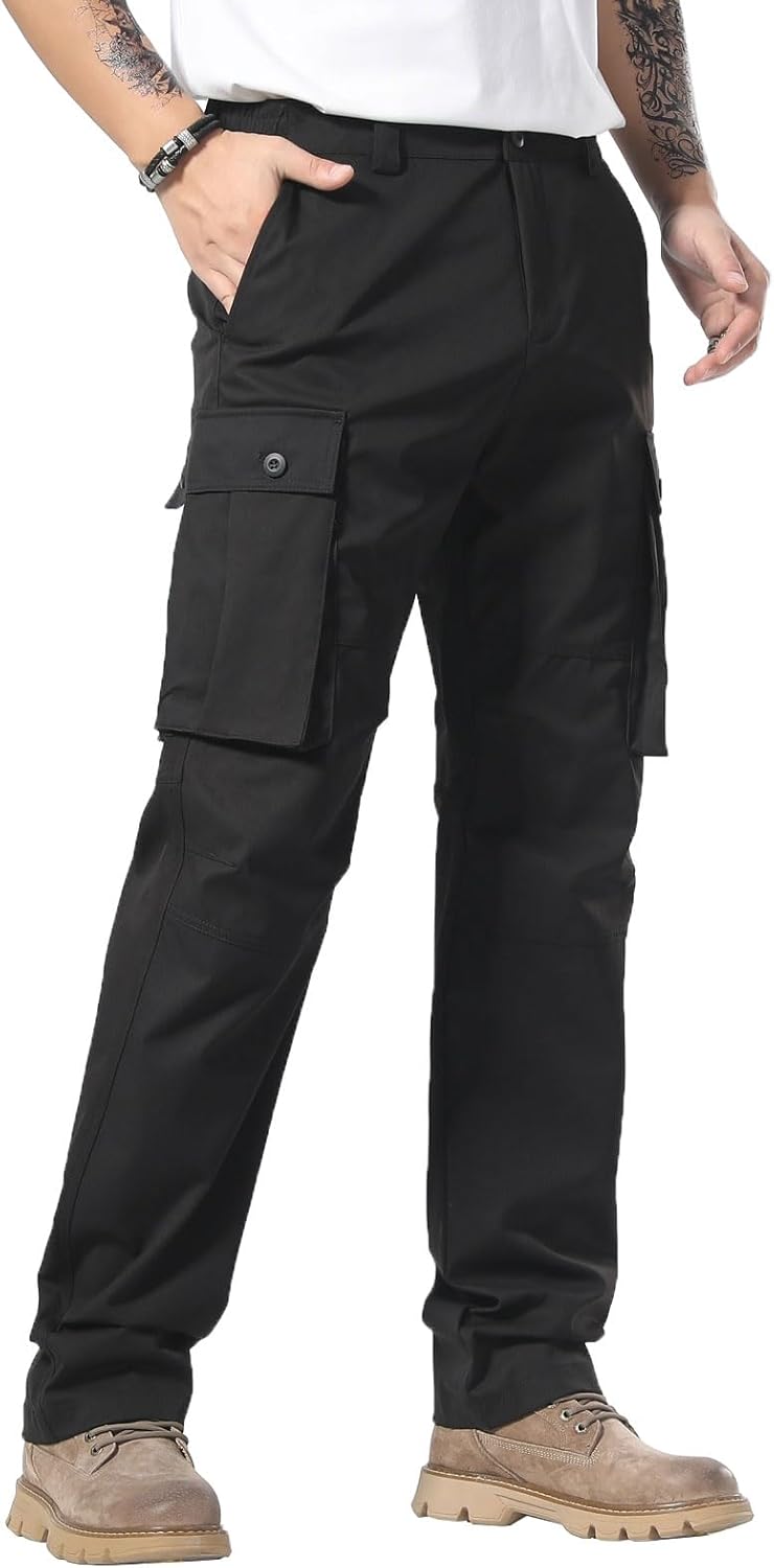Plaid&Plain Men's Cargo Pants Loose Straight Fit with Multi-Pocket and Oversized...