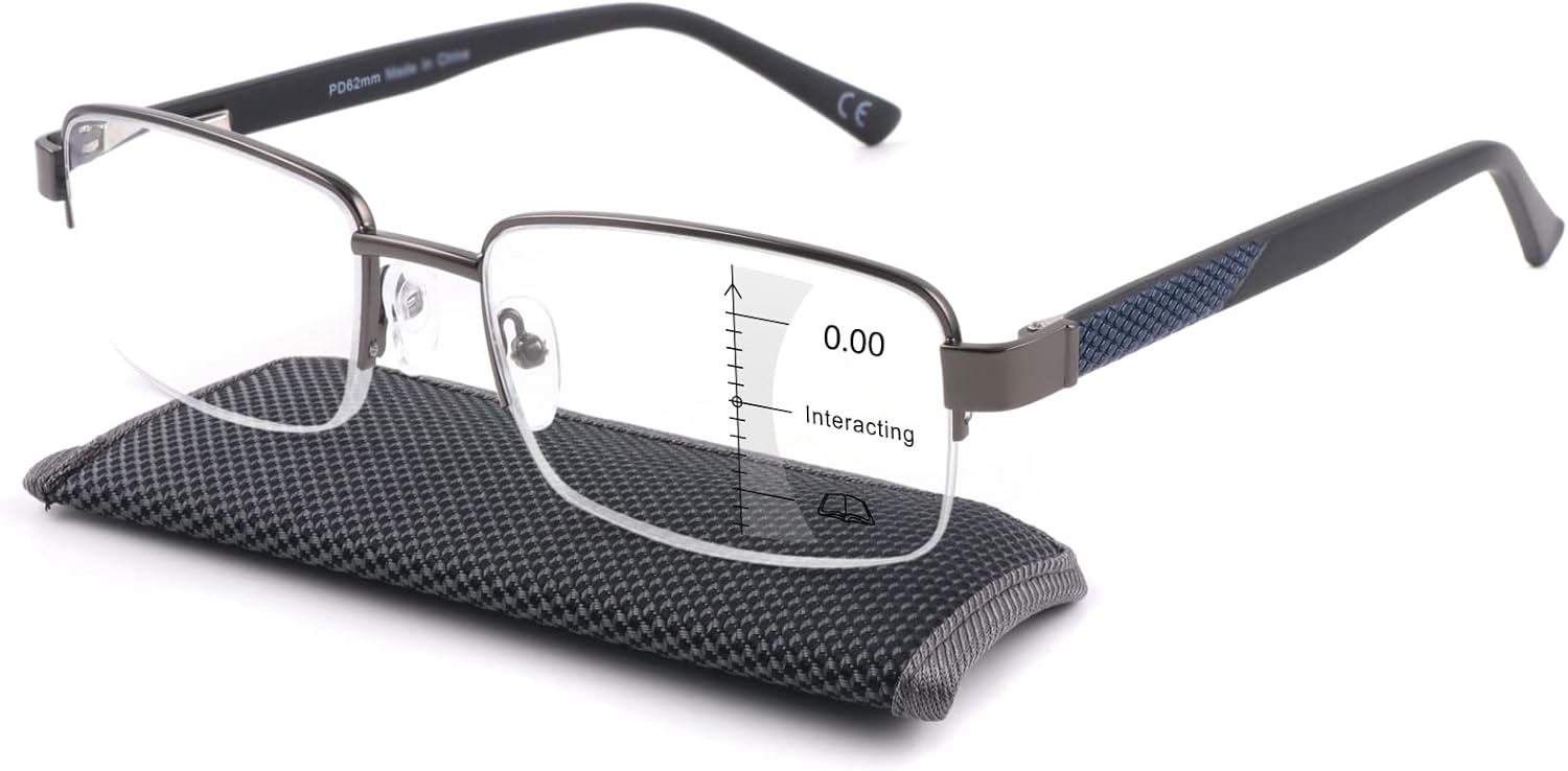 Missfive Men Premium Multifocus Reading Glasses 0 Power on Top Blue Light Blocki...