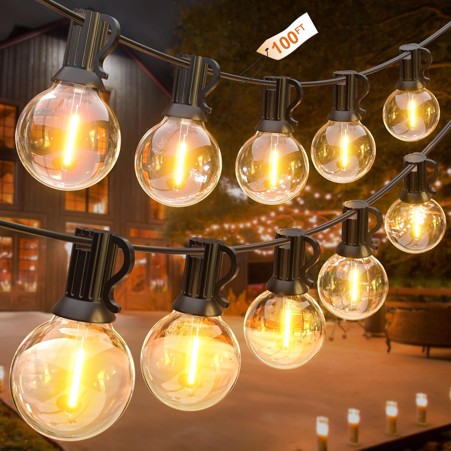 GLUROO Festoon Lights Outdoor 100FT, G40 LED String Lights Mains Powered with 50...
