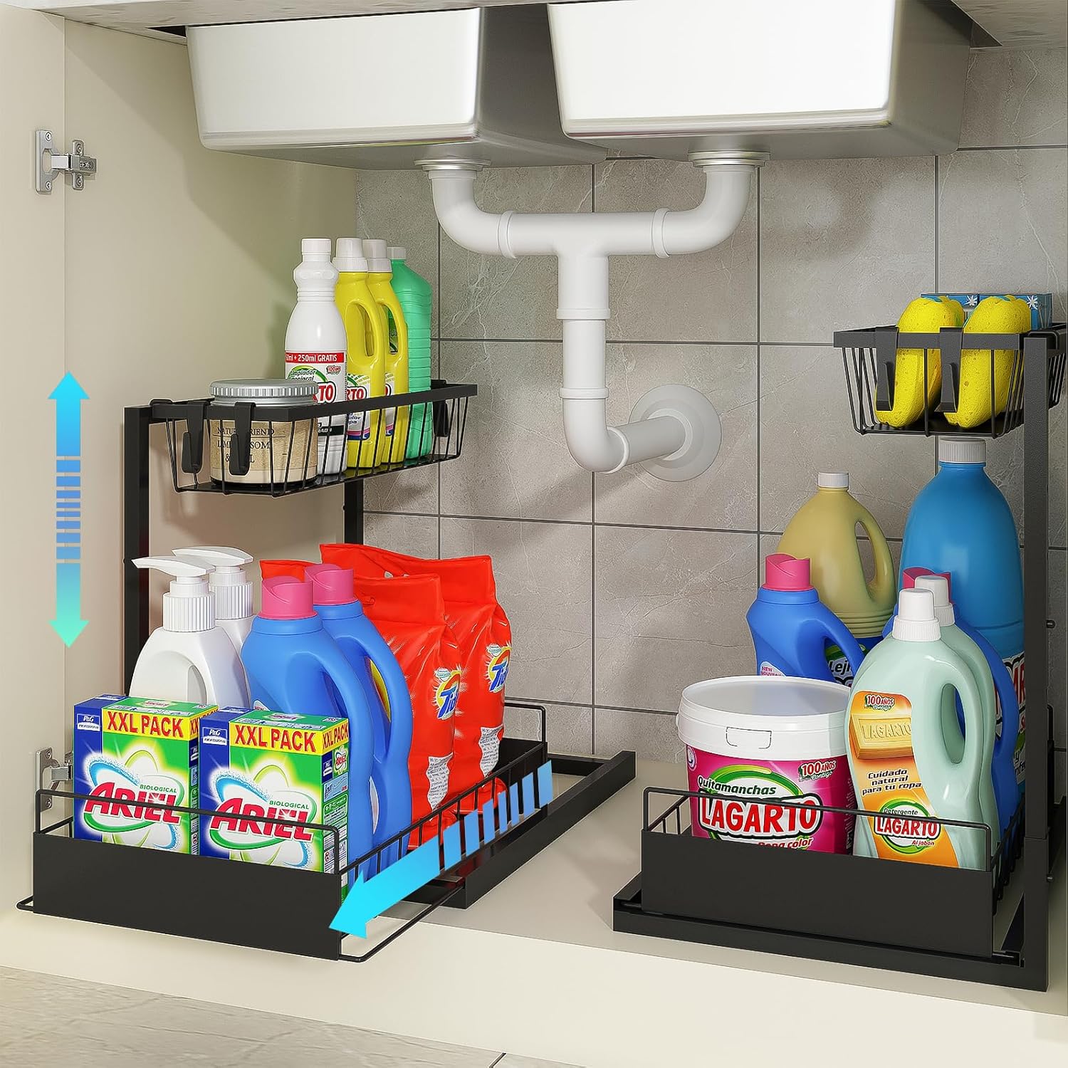 NADAMOO Under Sink Organizers, Kitchen Organizers and Storage 2 Pack Adjustable...