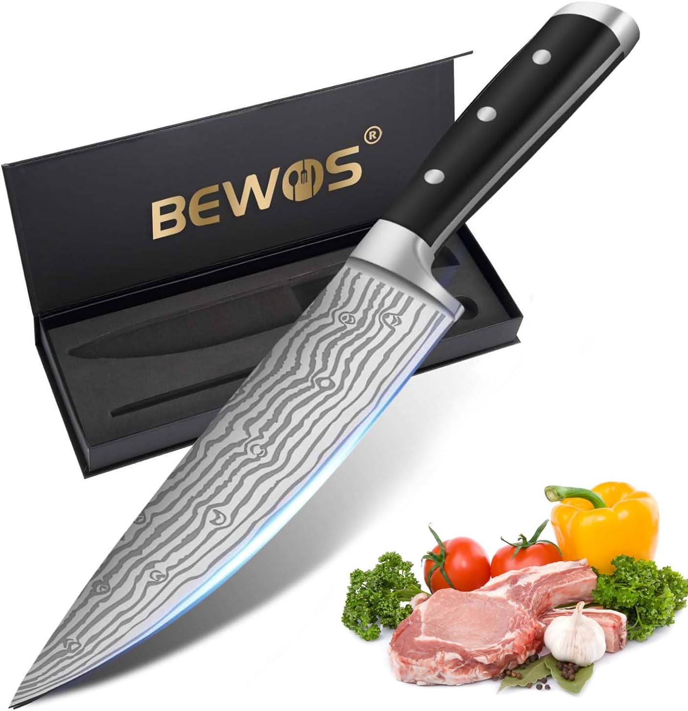 BEWOS 8.3-Inch Chef Knife, Professional Kitchen Knife, Ultra Sharp Chefs Knife S...
